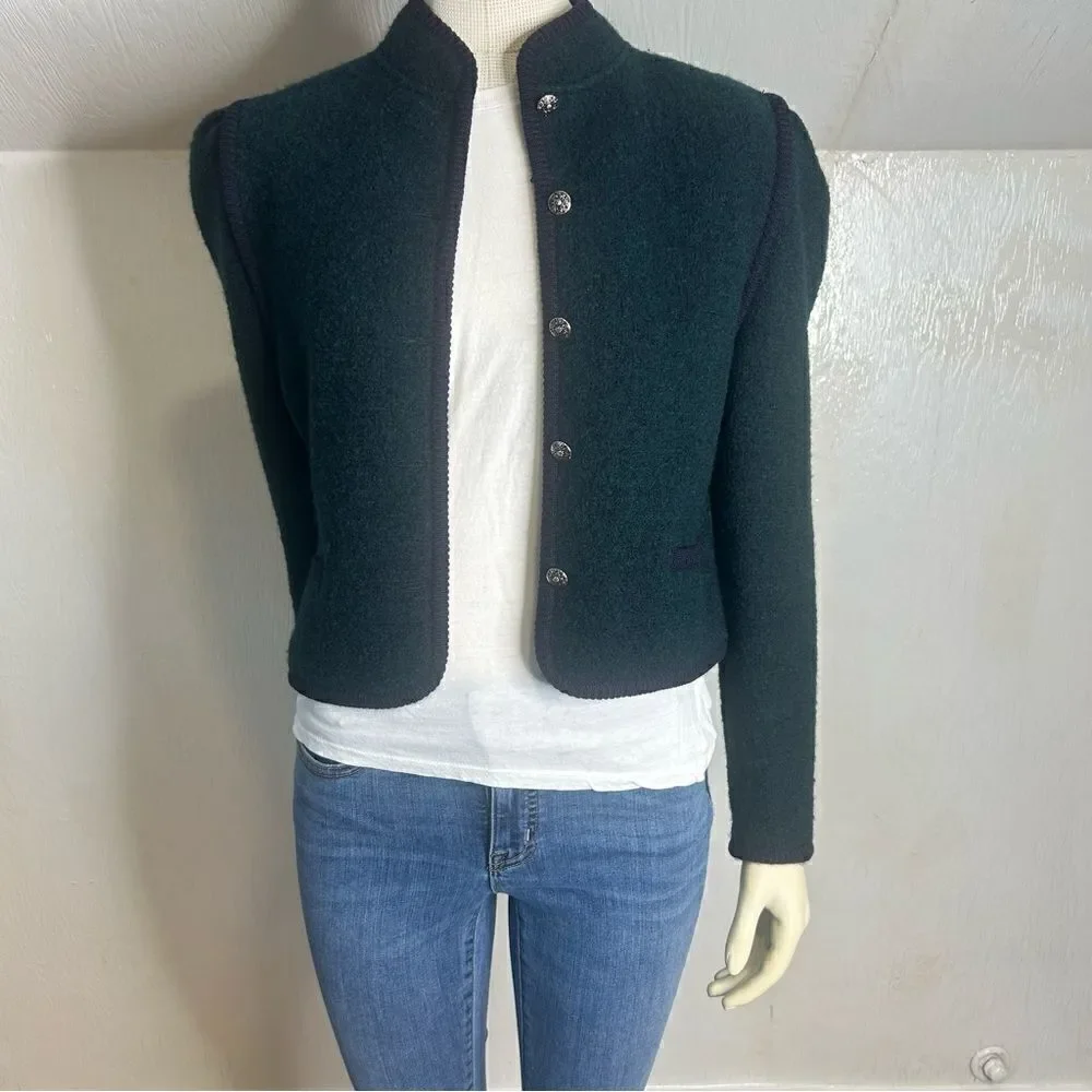 Jos A. Bank Vintage Baseball Green Crop Long Sleeves Pure Virgin Wool Jacket